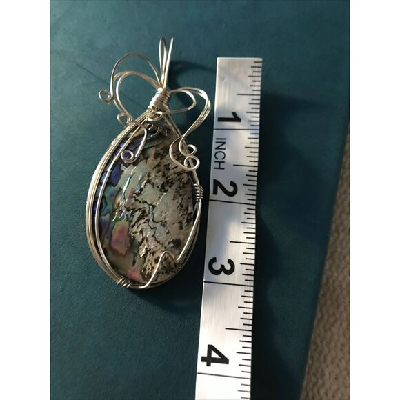 Artisan Abalone Shell Sterling Wire Wrapped Pendent 3” Minimalist - Picture 3 of 9
